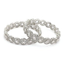 Rhodium Plated Silver Toned Oval Shaped White American Diamond Studded Bangles Set Of 2