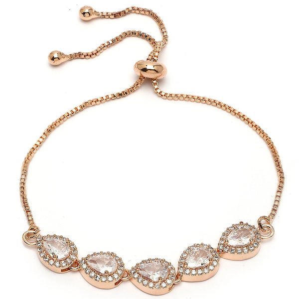 Rose Gold Plated Teardrop Shaped White American Diamond Studded Bracelet
