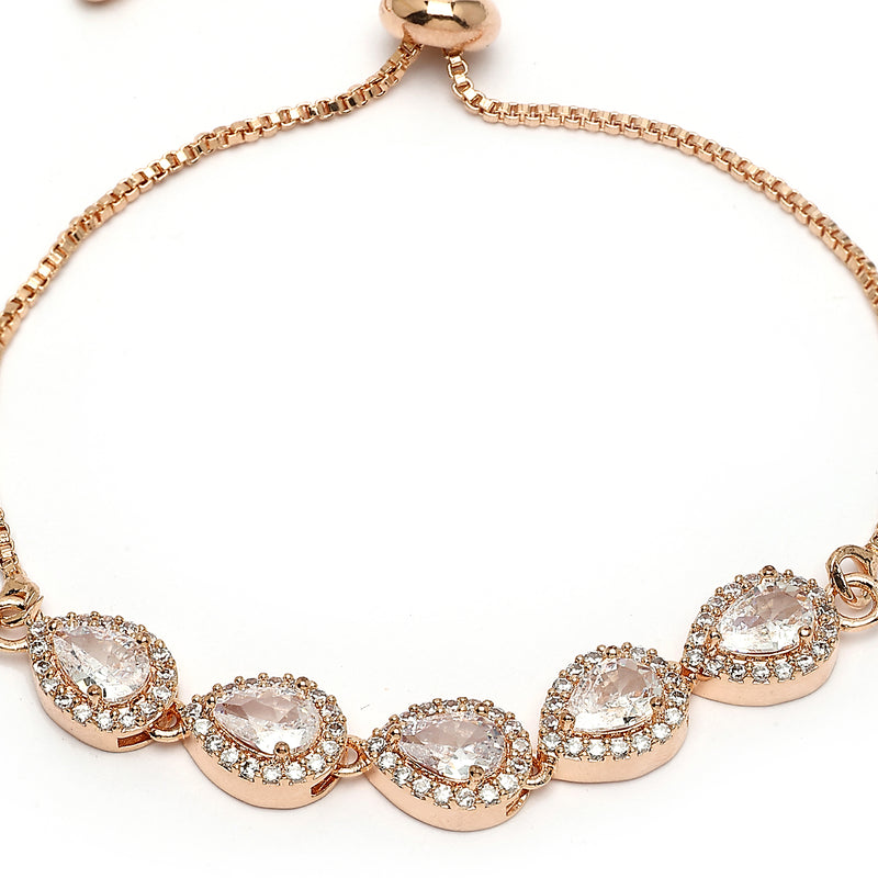 Rose Gold Plated Teardrop Shaped White American Diamond Studded Bracelet