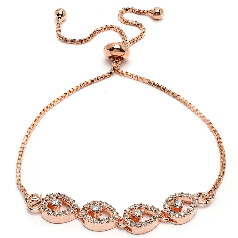 Rose Gold Plated  Drop Shaped White American Diamond Studded Bracelet