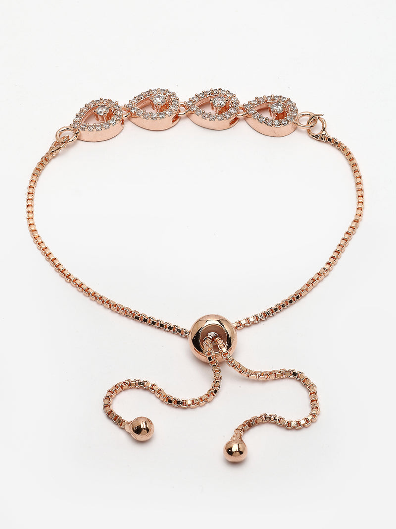 Rose Gold Plated with White American Diamond Studded Drop Shape Wraparound Bracelet