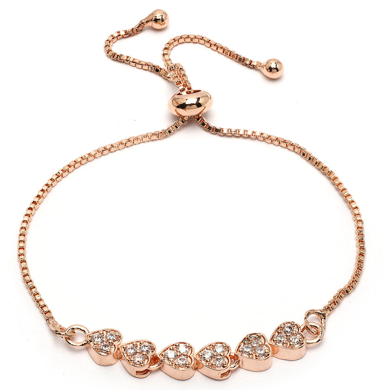 Rose Gold Plated Heart Shaped White American Diamond Studded  Bracelet