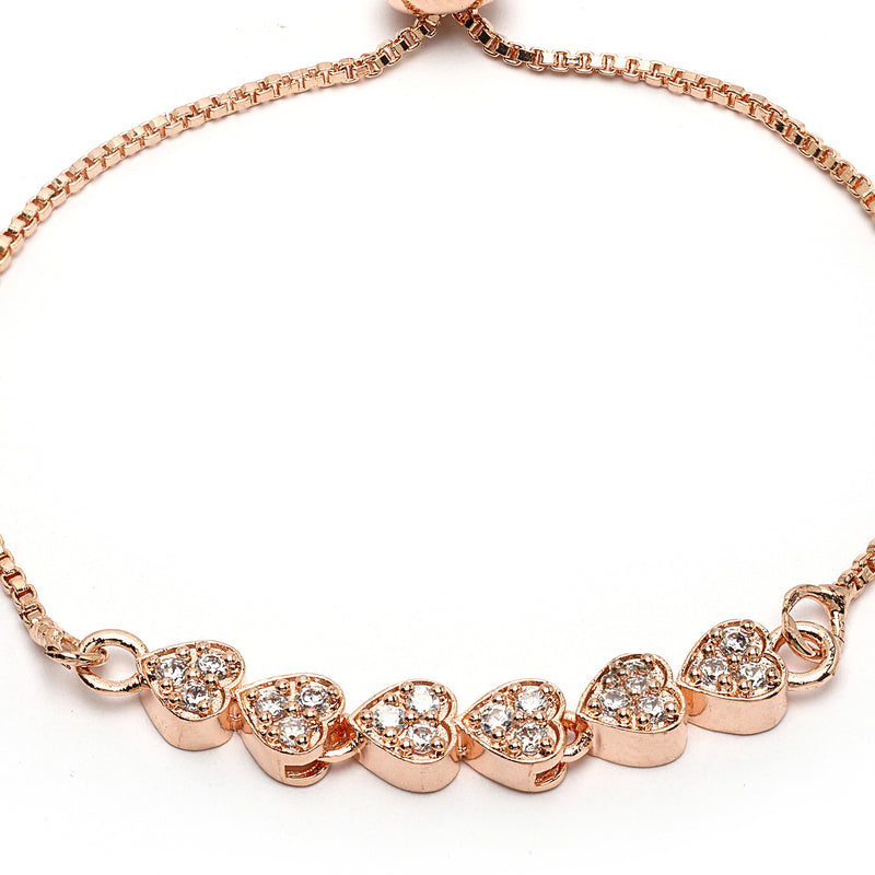Rose Gold Plated Heart Shaped White American Diamond Studded  Bracelet