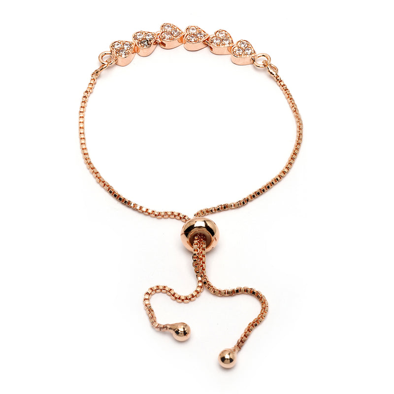 Rose Gold Plated Heart Shaped White American Diamond Studded  Bracelet