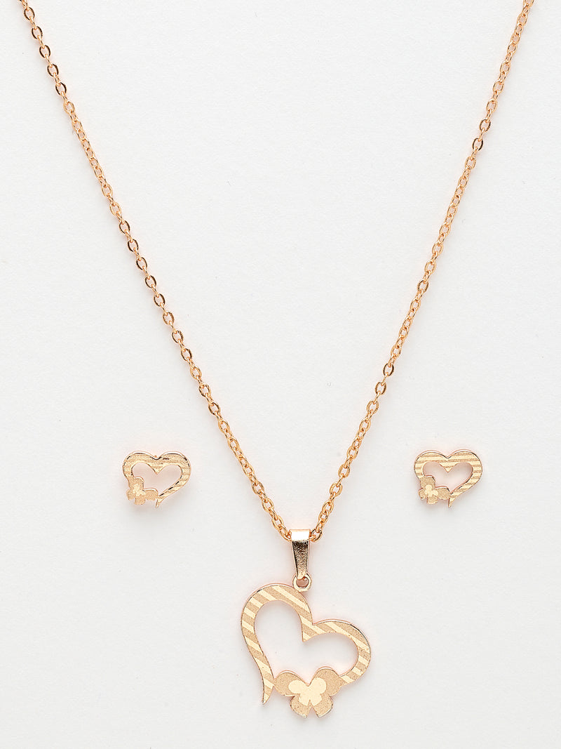 Rose Gold Plated with Heart Shaped Design Stainless Steel Pendent Set