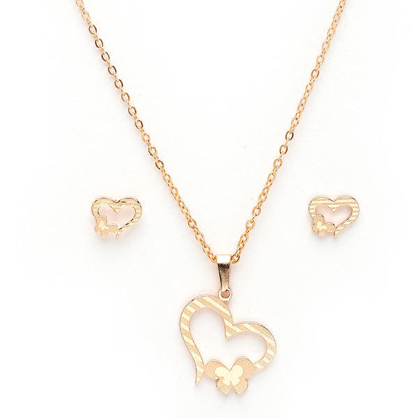 Rose Gold Plated with Heart Shaped Design Stainless Steel Pendent Set