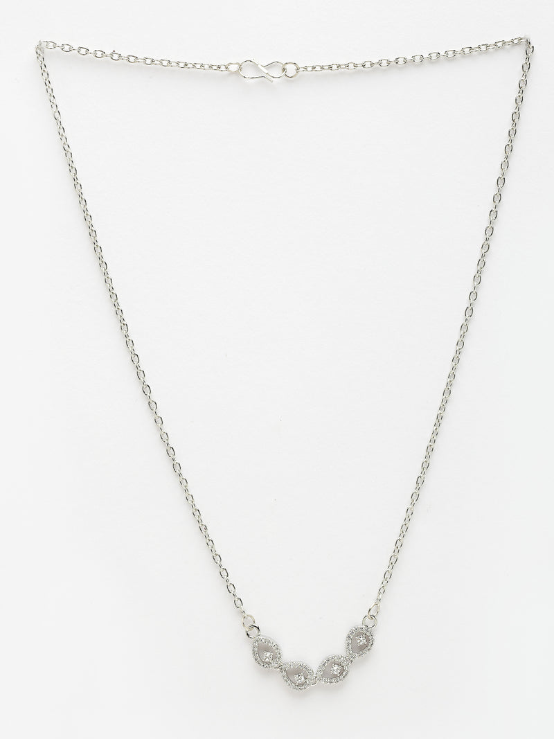 Rhodium Plated with White American Diamond Studded Pendant