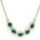 Rhodium Plated with Green American Diamond & Classy Tear Drop Shape Pendant Set