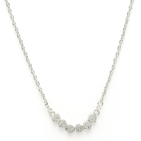 Rhodium Plated with Heart Shaped Design & White American Diamond Studded Pendant