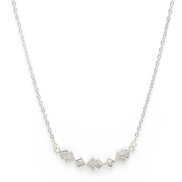 Rhodium Plated with White American Diamond Studded Geometric Design Pendant