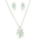 Rhodium Plated with Leaf Shaped Design & Sea Green American Diamonds Studded Pendant Set