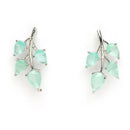 Rhodium Plated with Leaf Shaped Design & Sea Green American Diamonds Studded Pendant Set