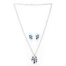 Rhodium Plated with Leaf Shaped Design & Blue American Diamonds Studded Pendant Set