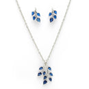 Rhodium Plated with Leaf Shaped Design & Blue American Diamonds Studded Pendant Set