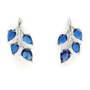 Rhodium Plated with Leaf Shaped Design & Blue American Diamonds Studded Pendant Set