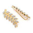 Gold Plated Leaf Shaped American Diamond Studded Ear cuff Earrings