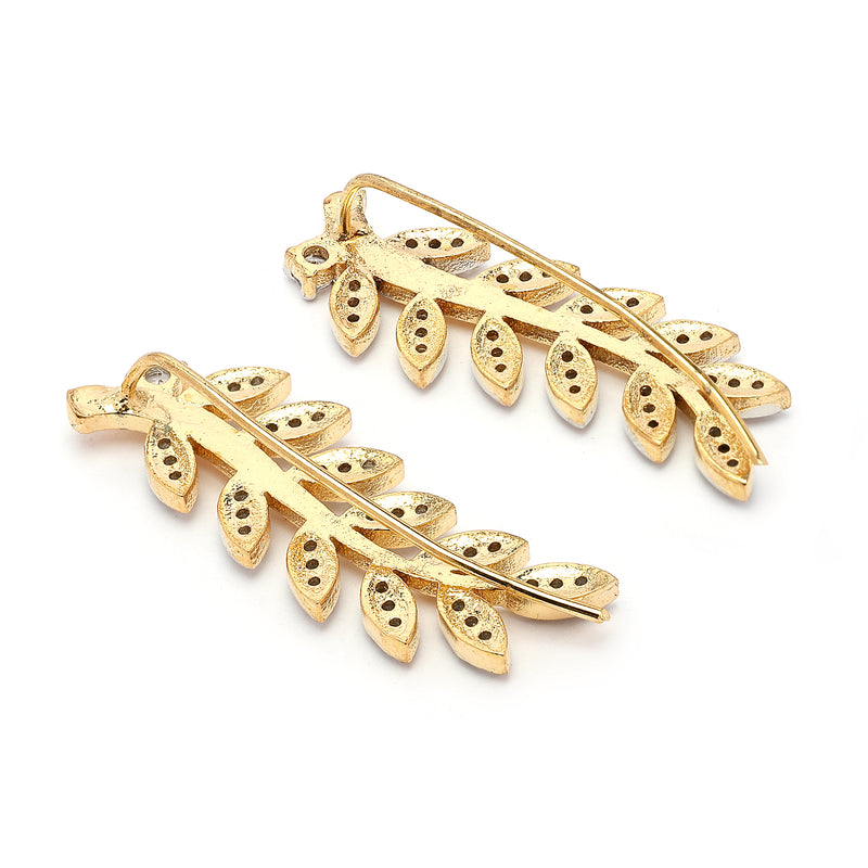 Gold Plated Leaf Shaped American Diamond Studded Ear cuff Earrings