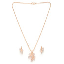 Rose Gold Plated with Leaf Shaped Design & White American Diamonds Studded Pendant Set