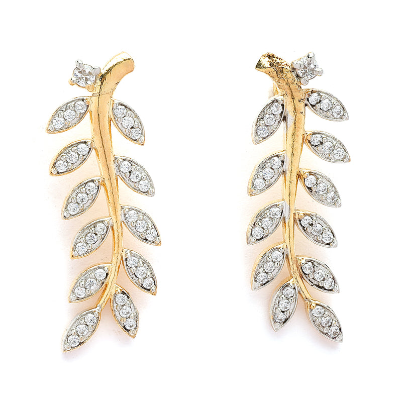 Gold Plated Leaf Shaped American Diamond Studded Ear cuff Earrings