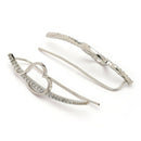 Rhodium Plated Silver Toned Heart Shaped American Diamond Studded Ear Climber Earrings