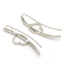 Rhodium Plated Silver Toned Heart Shaped American Diamond Studded Ear Climber Earrings