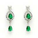 Rhodium Plated with Green Tear Drop Shape American Diamond Studded Pendent Set