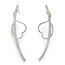 Rhodium Plated Silver Toned Heart Shaped American Diamond Studded Ear Climber Earrings