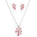 Rhodium Plated with Leaf Shaped Design & Red American Diamonds Studded Pendant Set