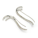 Rhodium Plated Silver Toned American Diamond Studded Ear Climber Earrings
