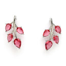 Rhodium Plated with Leaf Shaped Design & Red American Diamonds Studded Pendant Set