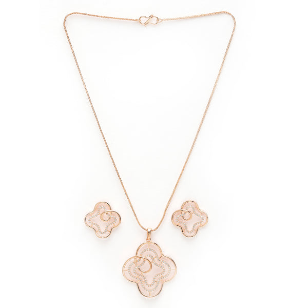 Rose Gold Plated with White American Diamond Studded Pendent Set