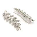 Rhodium Plated Silver Toned Leaf Shaped American Diamond Studded Ear Climber Earrings