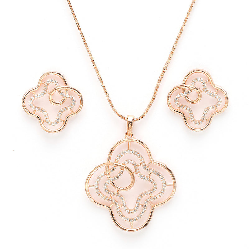 Rose Gold Plated with White American Diamond Studded Pendent Set