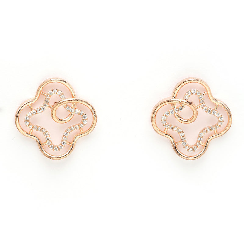 Rose Gold Plated with White American Diamond Studded Pendent Set