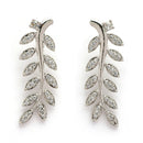 Rhodium Plated Silver Toned Leaf Shaped American Diamond Studded Ear Climber Earrings
