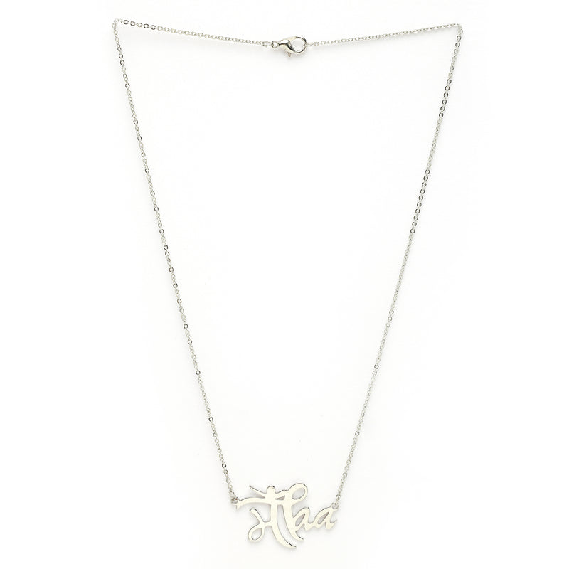 Rhodium Plated with Thin Chain "Maa" Word Design Stainless Steel Pendant Set