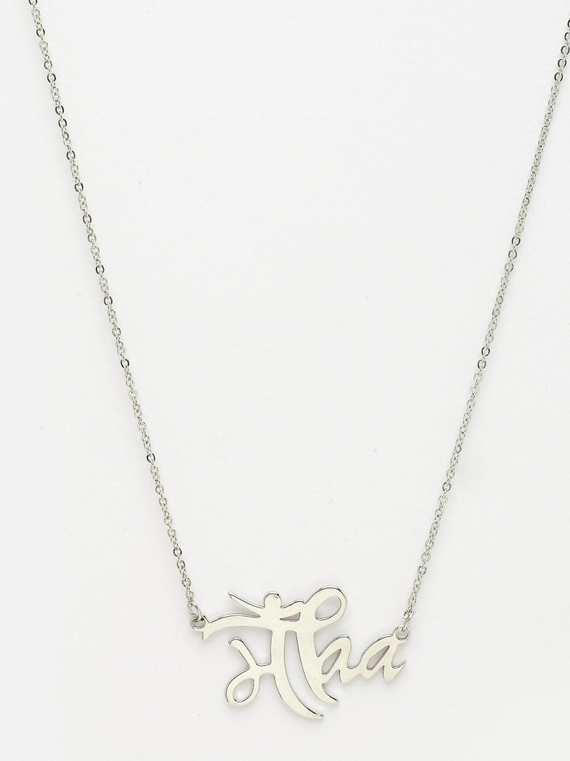 Rhodium Plated with Thin Chain "Maa" Word Design Stainless Steel Pendant Set