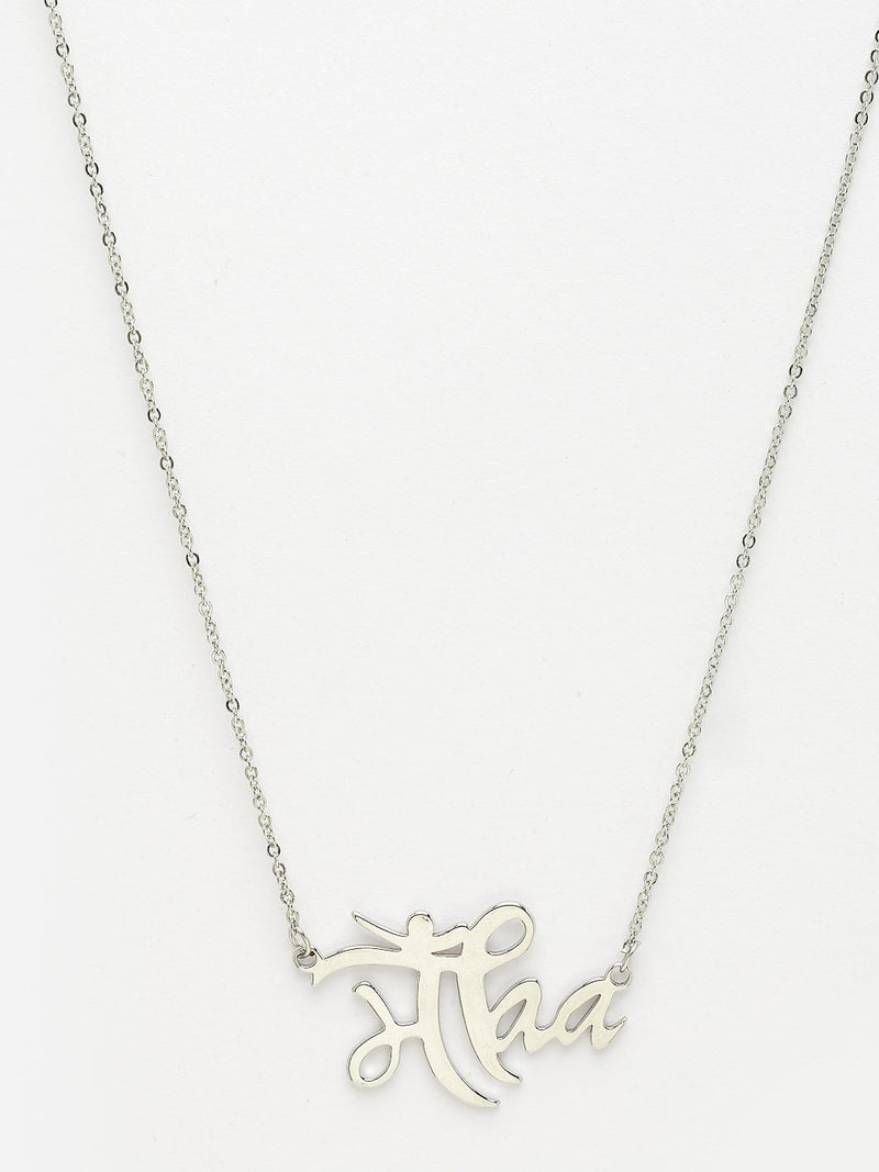 Rhodium Plated with Thin Chain "Maa" Word Design Stainless Steel Pendant Set