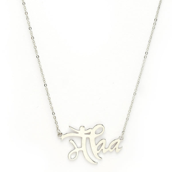 Rhodium Plated with Thin Chain "Maa" Word Design Stainless Steel Pendant Set