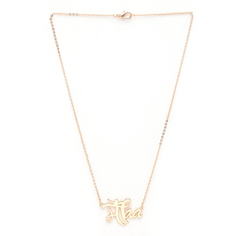 Rose Gold Plated with Thin Chain "Maa" Word Design Stainless Steel Pendant Set