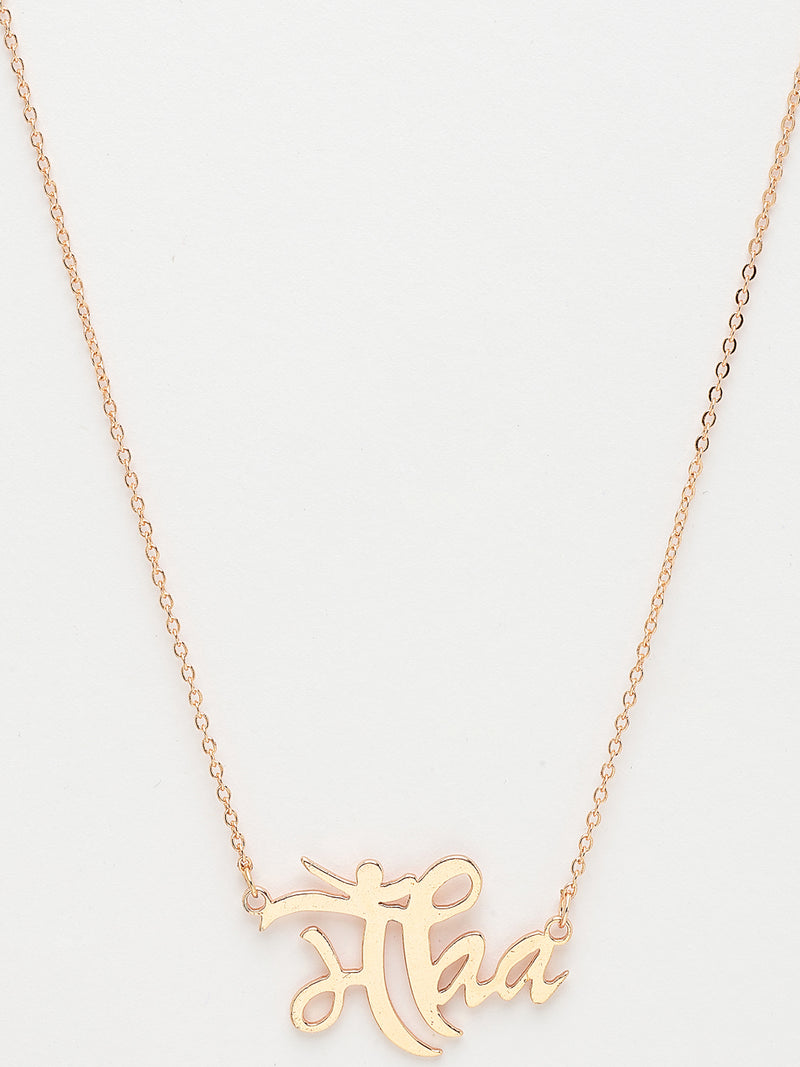 Rose Gold Plated with Thin Chain "Maa" Word Design Stainless Steel Pendant Set