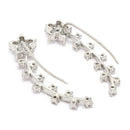 Rhodium Plated Floral Shaped Silver Toned White American Diamond Studded Ear Climber Earrings