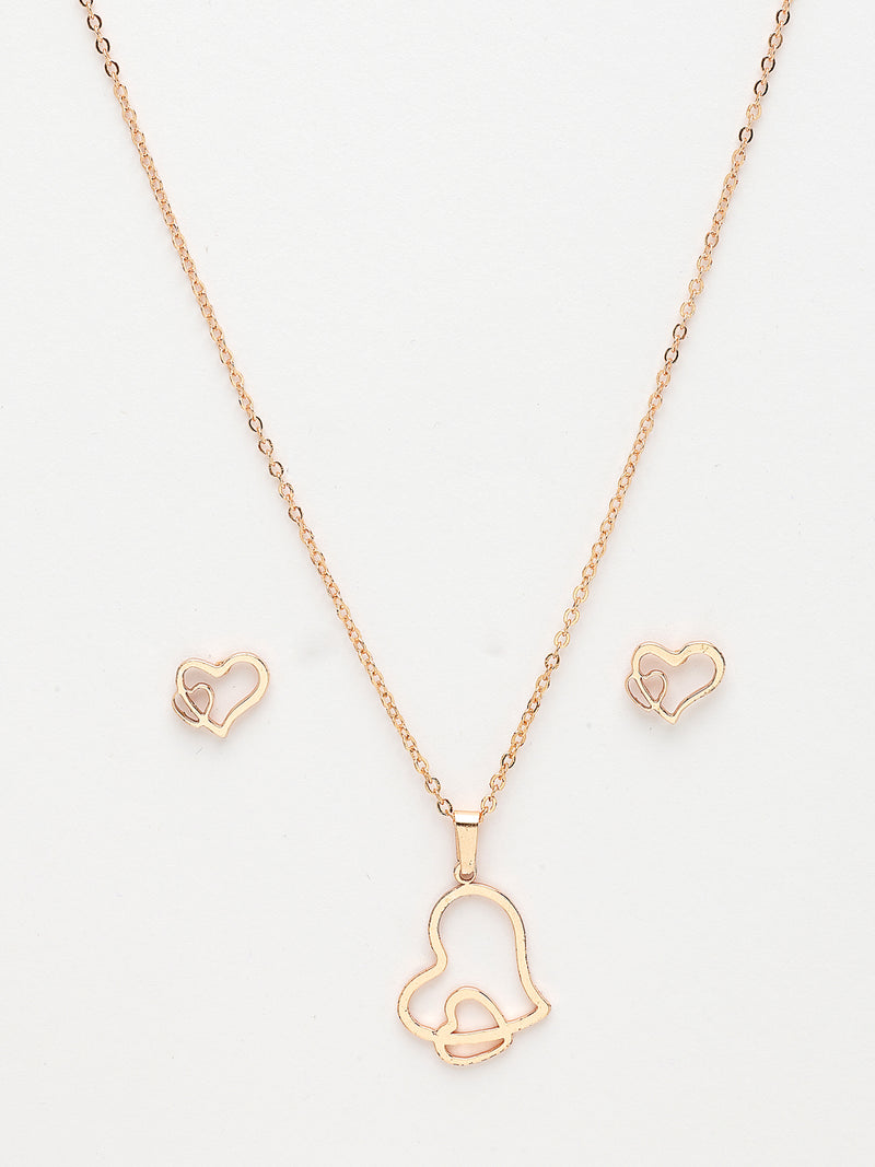Rose Gold Plated with Stylish Heart Shaped Stainless Steel Pendant Set