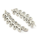 Rhodium Plated Silver Toned Leaf Shaped American Diamond Studded Ear Climber Earrings