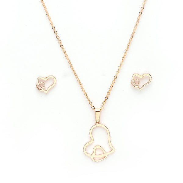 Rose Gold Plated with Stylish Heart Shaped Stainless Steel Pendant Set