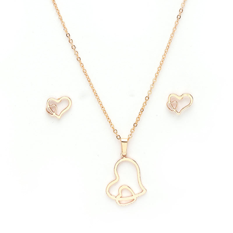 Rose Gold Plated with Stylish Heart Shaped Stainless Steel Pendant Set