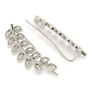 Rhodium Plated Silver Toned Leaf Shaped American Diamond Studded Ear Climber Earrings