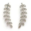 Rhodium Plated Silver Toned Leaf Shaped American Diamond Studded Ear Climber Earrings