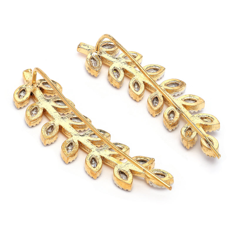 Gold Plated Leaf Shaped American Diamond Studded Ear Climber