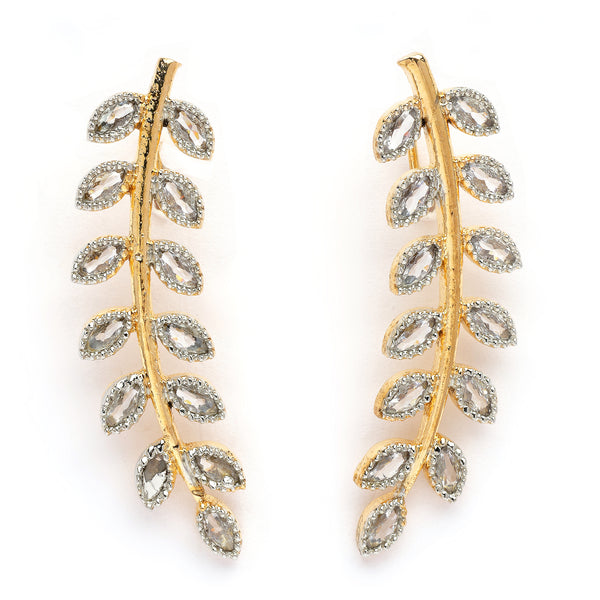 Gold Plated Leaf Shaped American Diamond Studded Ear Climber